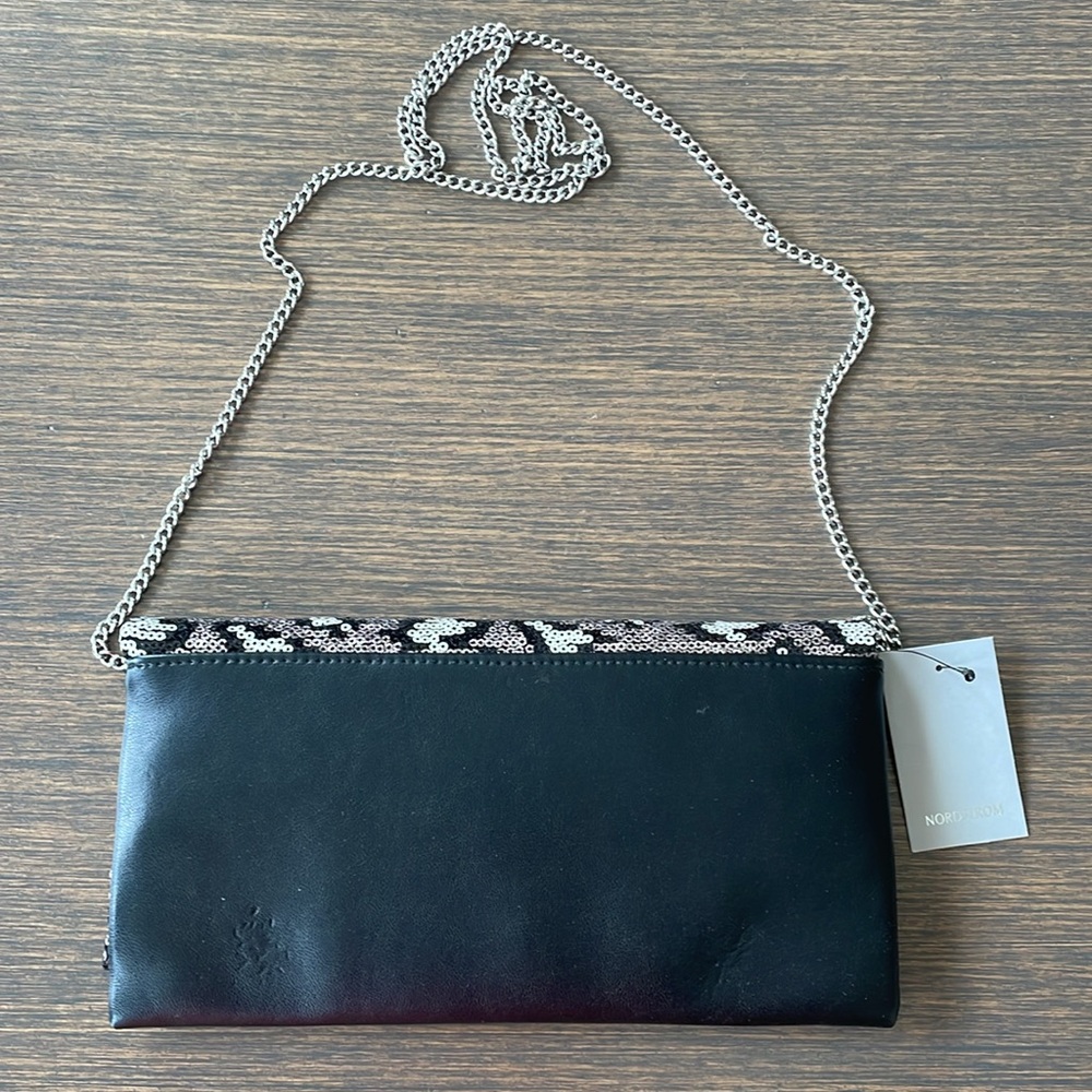 NORDSTROM METALLIC LEOPARD PRINT EVENING BAG CROSSBODY/CLUTCH NEW WITH TAGS - Picture 3 of 15